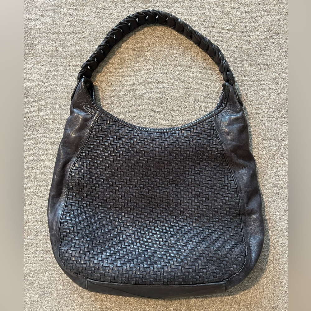 TANO Black Woven Leather Bucket Shoulder Bag